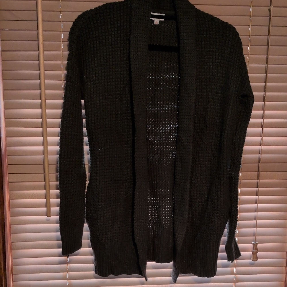Pixley Stitch Fix Green Knit Sweater With Leather Accents And Zipper Detailing